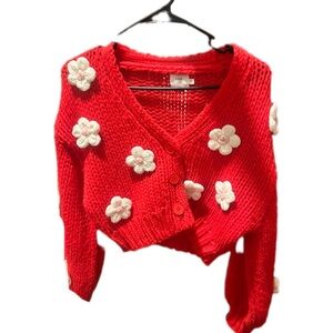 Red Floral Knit Sweater